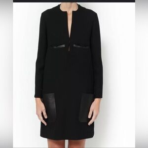 ZARA | black knit dress with faux leather trim and pockets